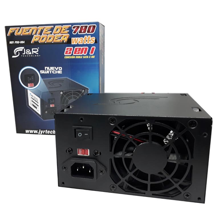 FUENTE DE PODER J&R 780 WATTS COOLER 3 CABLES EXTENDIDOS