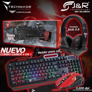 COMBO J&R SW GM054 GAMER 4 EN 1 TECLADO MOUSE DIADEMA Y PAD MOUSE