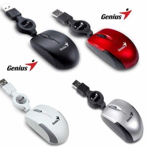 Micro mouse GENIUS retráctil, sensor óptico, 1000 DPI. Color blanco
