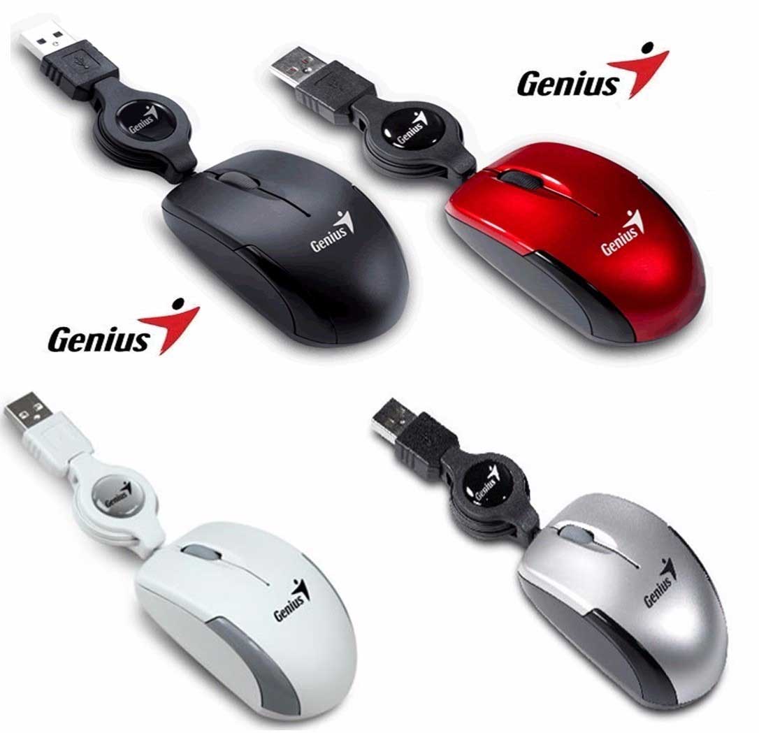 Micro mouse GENIUS retráctil, sensor óptico, 1000 DPI. Color blanco