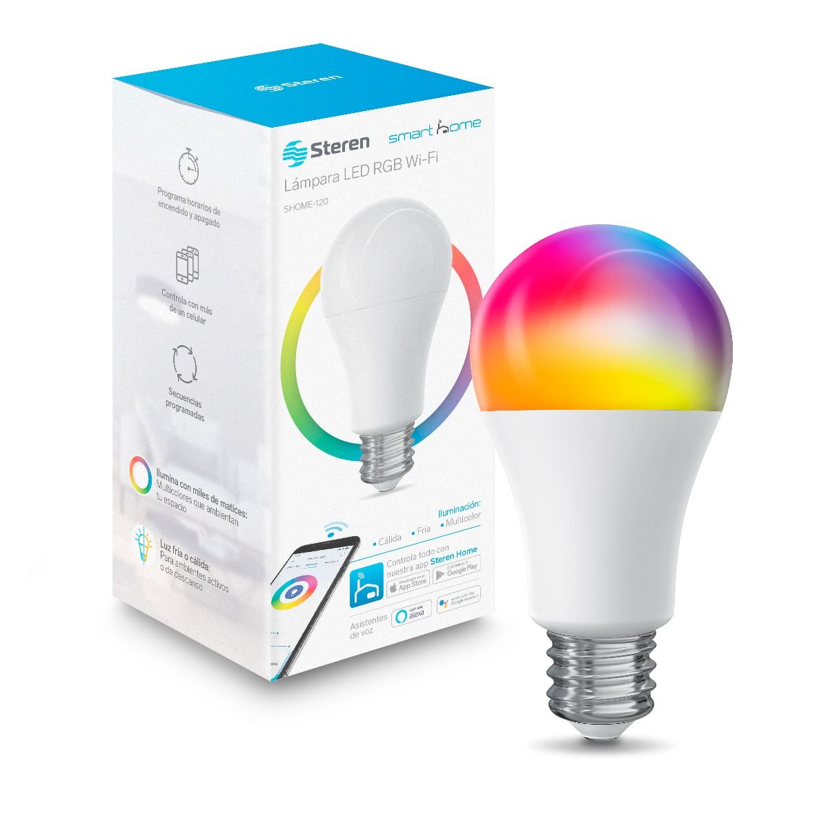 BOMBILLO STEREN LED RGB CONTROLADO POR WI-FI 10W SHOME-120